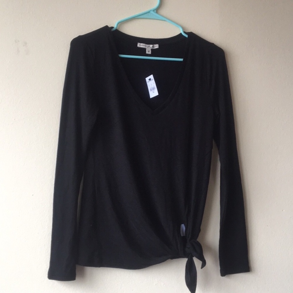 Express One Eleven Black V-Neck Tie Front Easy Tee